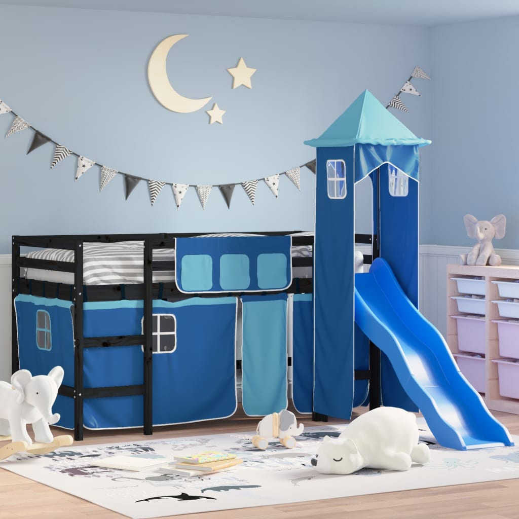 vidaXL Kids' Loft Bed with Tower without Mattress Blue 80x200 cm