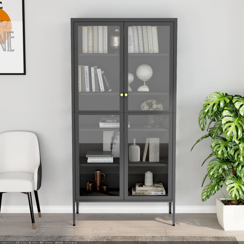 vidaXL Display Cabinet Anthracite 90x40x180 cm Steel and Tempered Glass