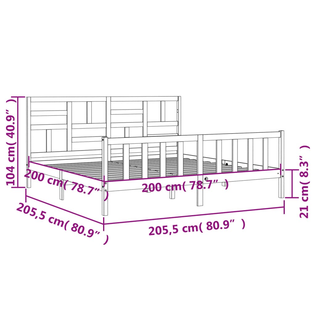 vidaXL Bed Frame without Mattress Grey 200x200 cm Solid Wood Pine