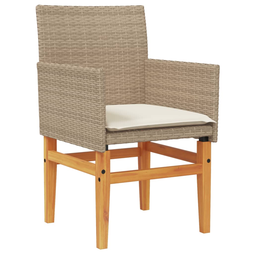 vidaXL Garden Chairs with Cushions 2 pcs Beige Poly Rattan&Solid Wood