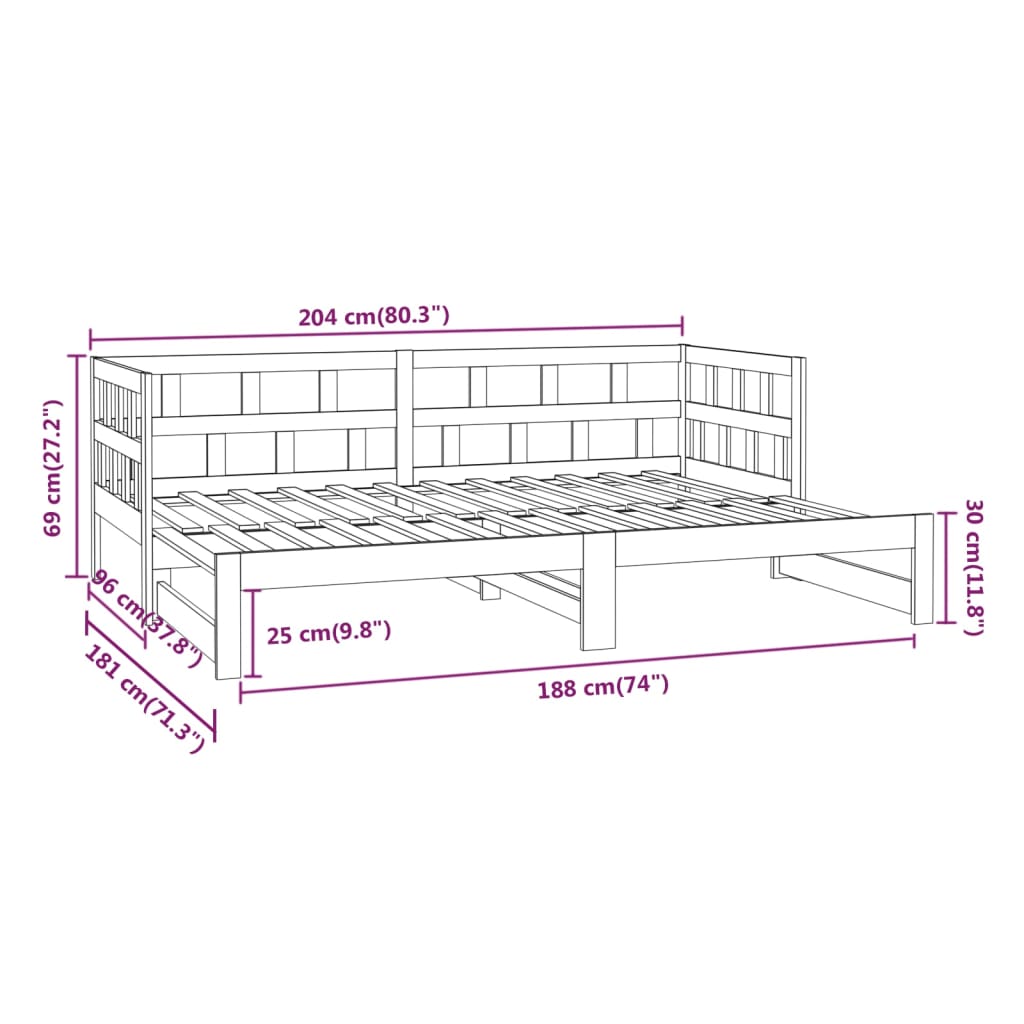 vidaXL Pull-out Day Bed without Mattress Grey 2x(90x200) cm