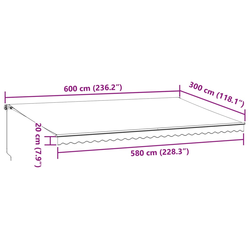 vidaXL Manual Retractable Awning with LED Brown 600x300 cm