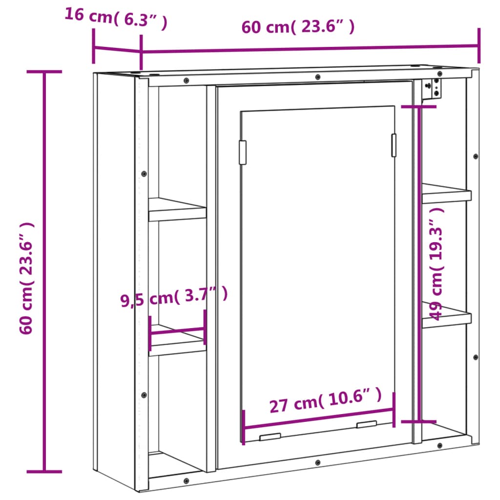 vidaXL Bathroom Mirror Cabinet Sonoma Oak 60x16x60 cm Engineered Wood