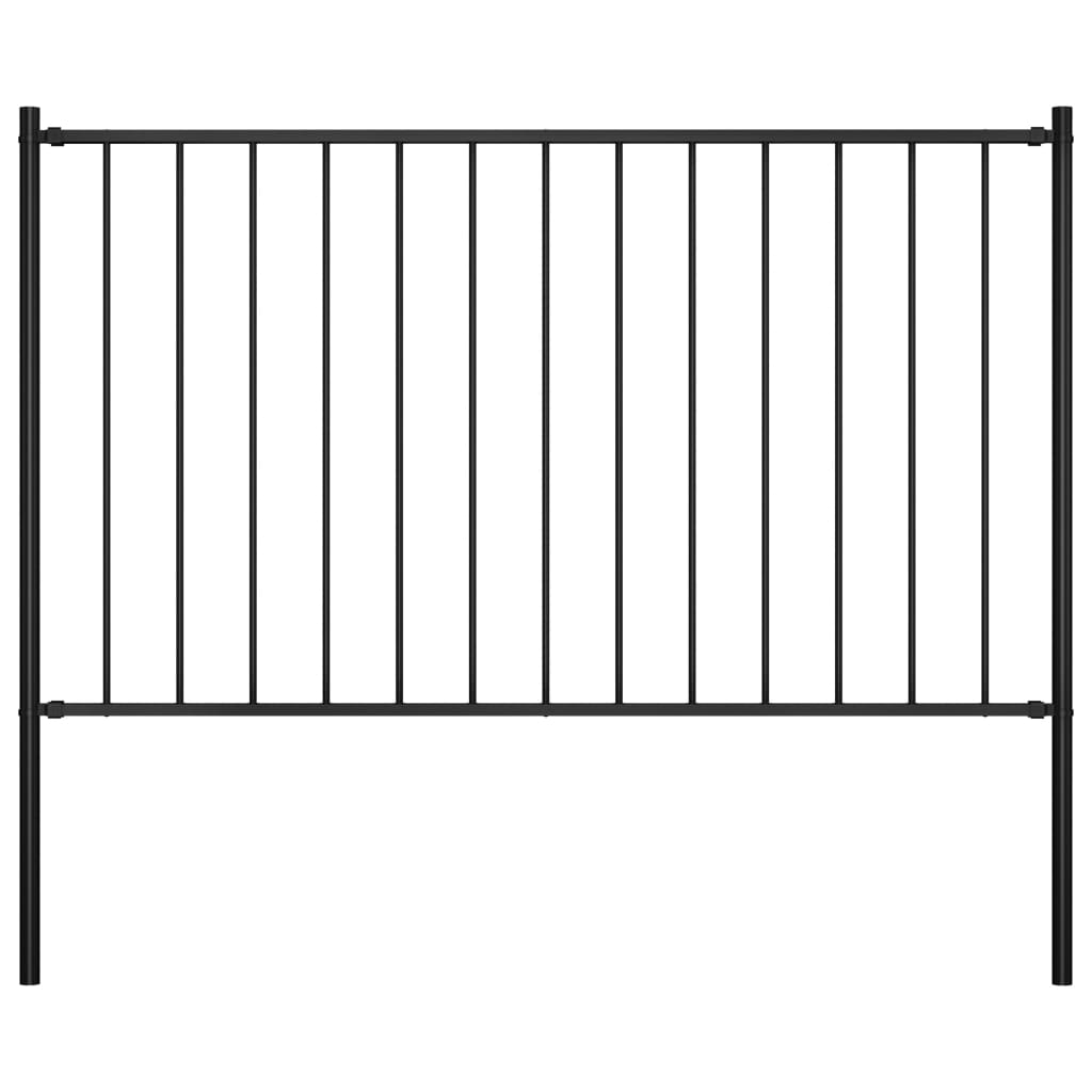 vidaXL Fence Panel with Posts Powder-coated Steel 1.7x1 m Black