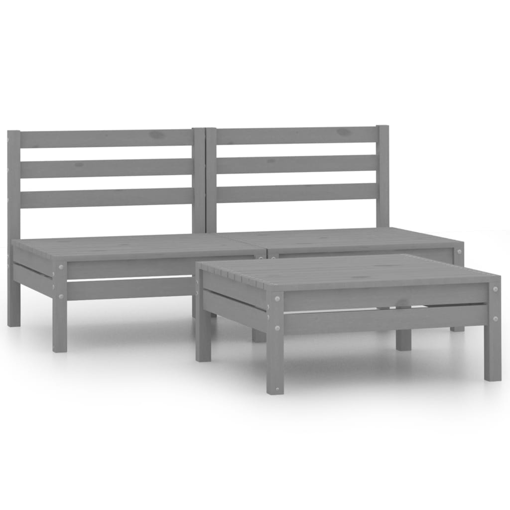 vidaXL 3 Piece Garden Lounge Set Grey Solid Pinewood