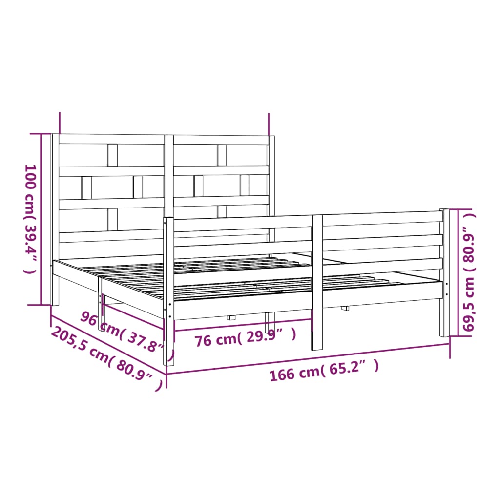 vidaXL Bed Frame without Mattress Solid Wood 160x200 cm (810440+814204)