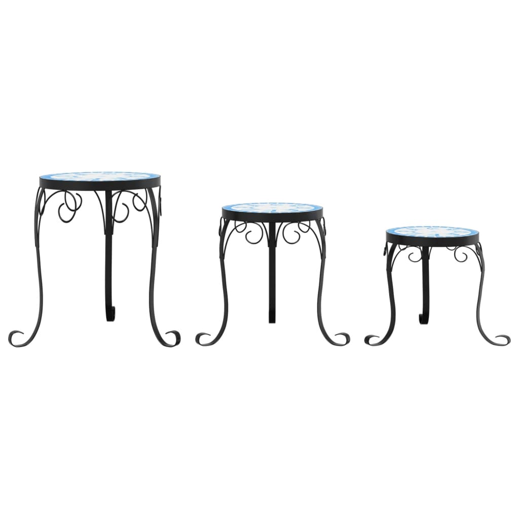 vidaXL Plant Stands 3 pcs Blue and White Ceramic