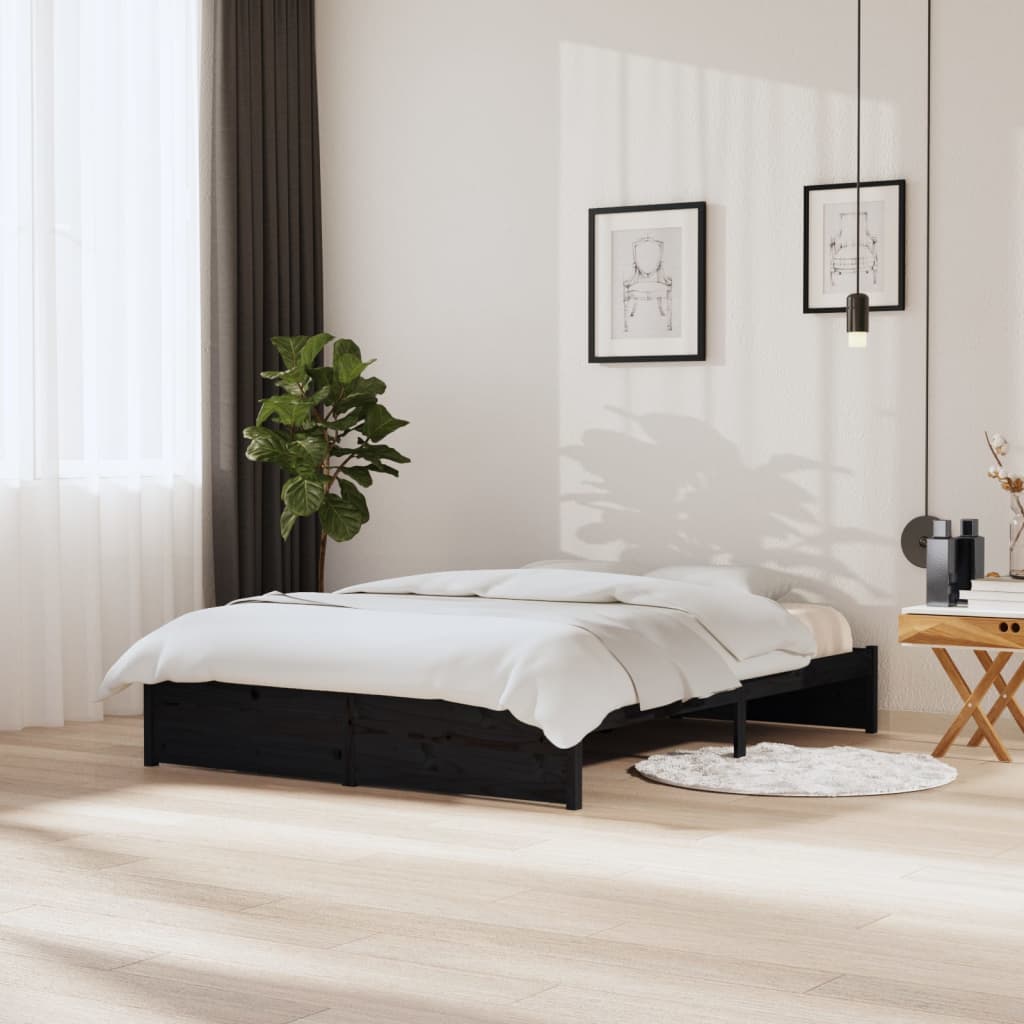 vidaXL Bed Frame without Mattress Black Solid Wood 150x200 cm King Size