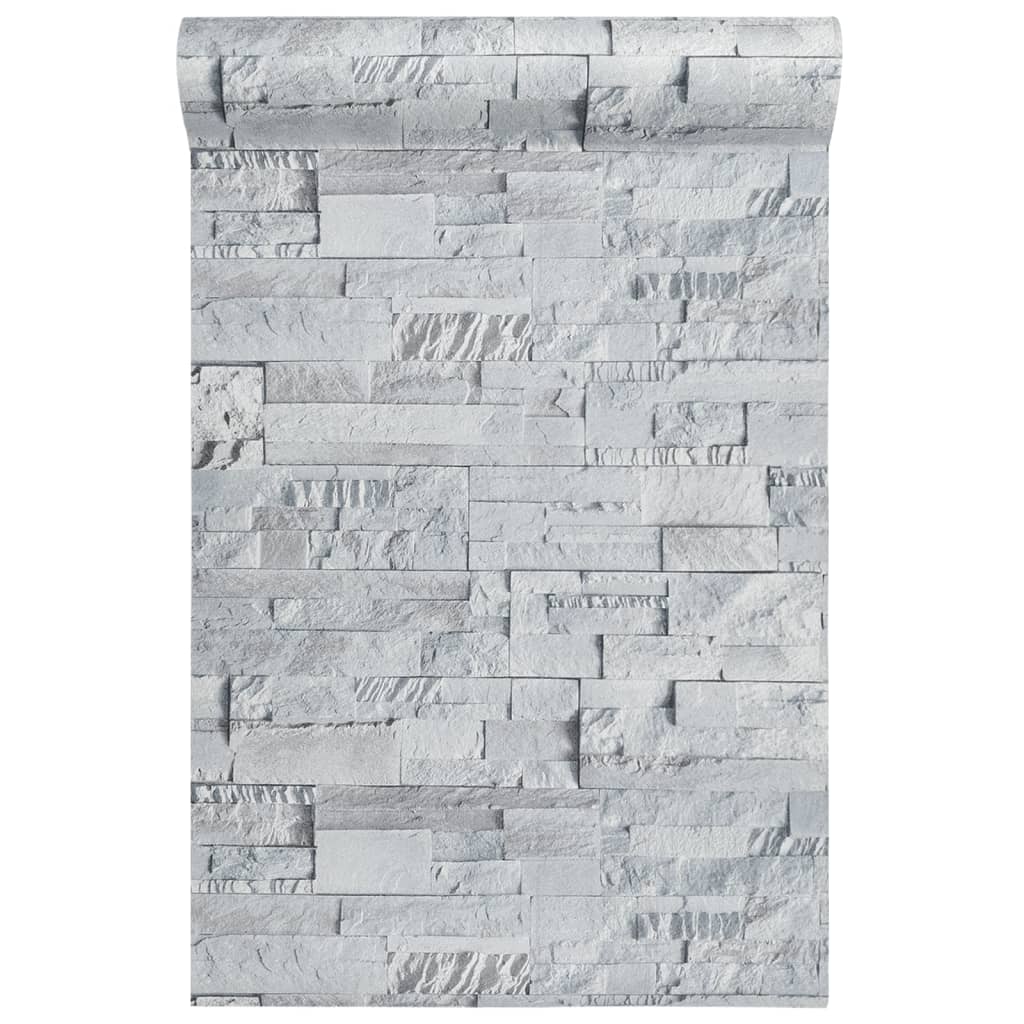 vidaXL Wallpaper 3D Stone Look Light Grey 10x0.53 m Non-woven