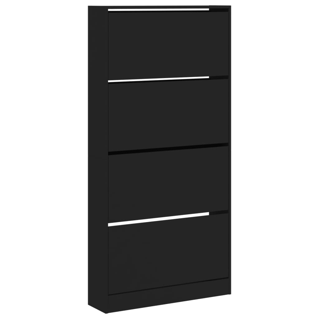 vidaXL Shoe Cabinet with 4 Flip-Drawers Black 80x21x163.5 cm