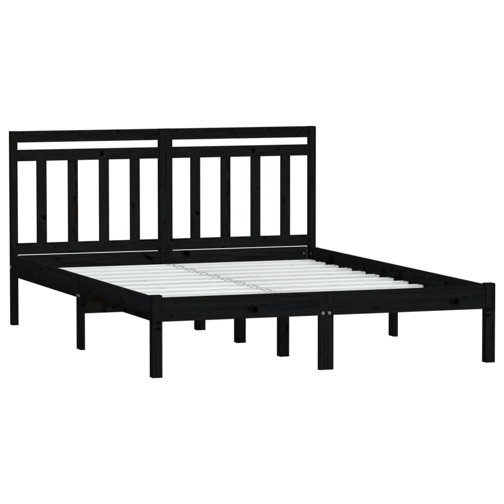 vidaXL Bed Frame without Mattress Black Solid Wood 140x200 cm (810021+814098)