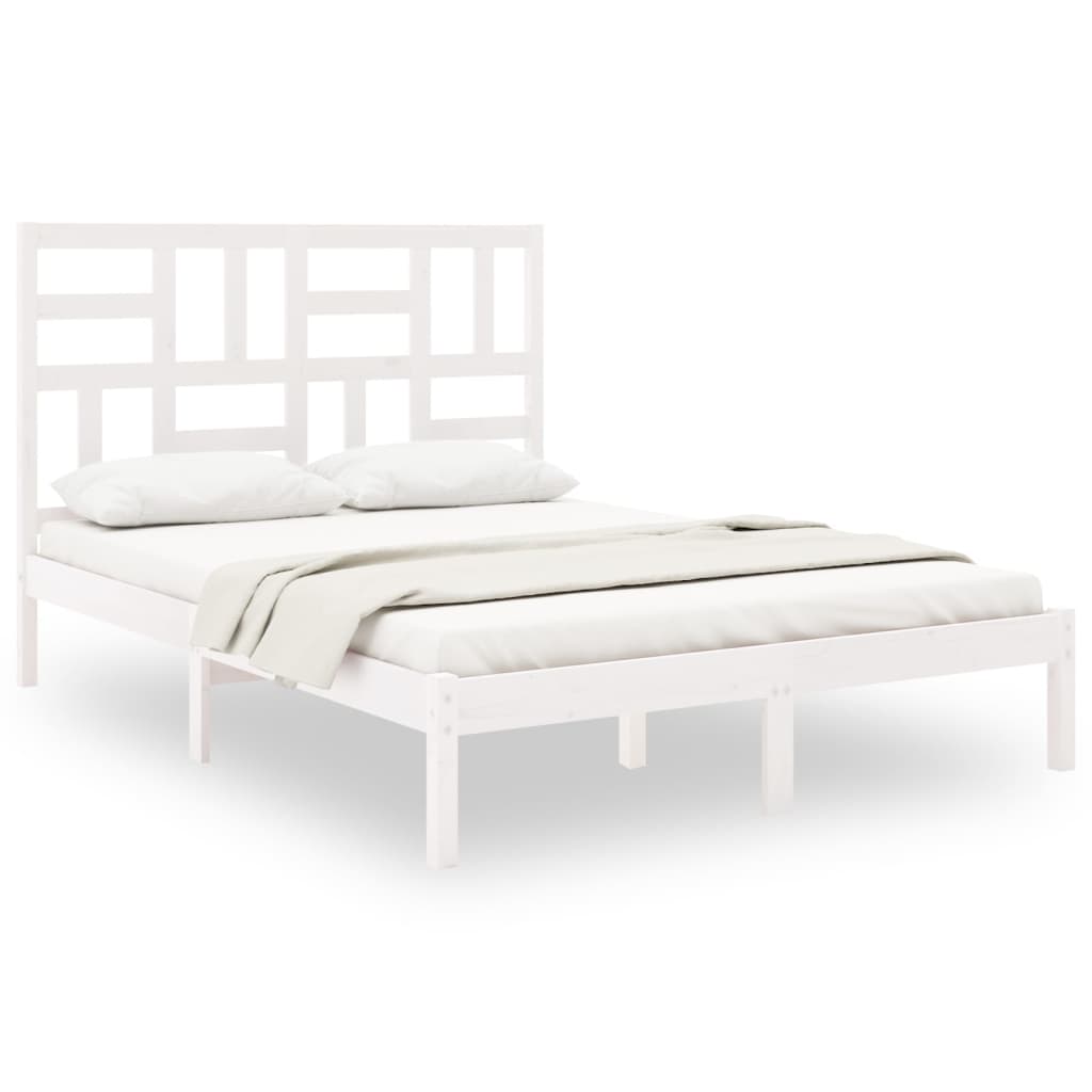 vidaXL Bed Frame without Mattress White Solid Wood 135x190 cm Double