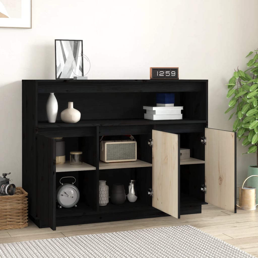 vidaXL Sideboard Black 104.5x34x80 cm Solid Wood Pine