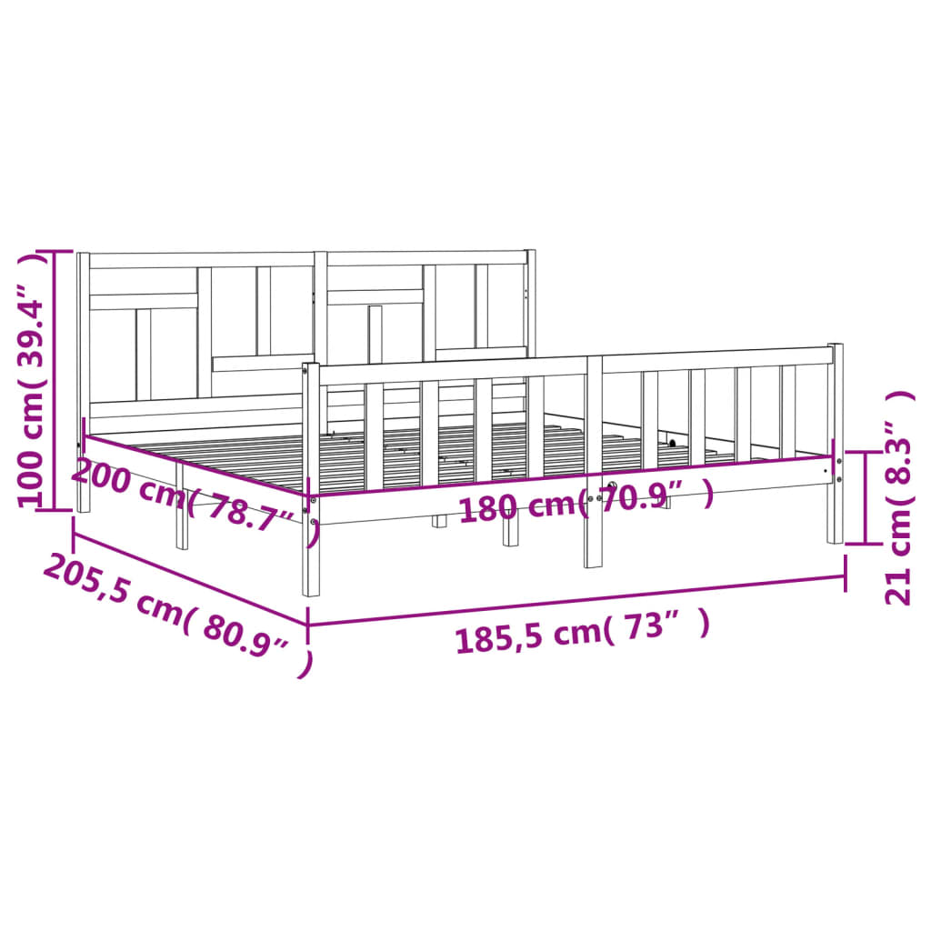 vidaXL Bed Frame without Mattress White Super King Size Solid Wood Pine