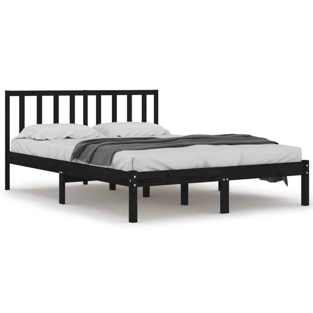 vidaXL Bed Frame without Mattress Black Solid Wood Pine 135x190 cm Double