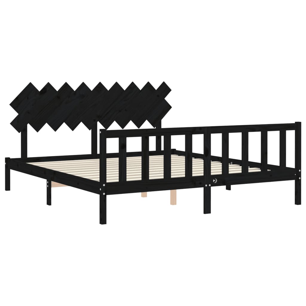 vidaXL Bed Frame without Mattress Black Super King Size Solid Wood Pine