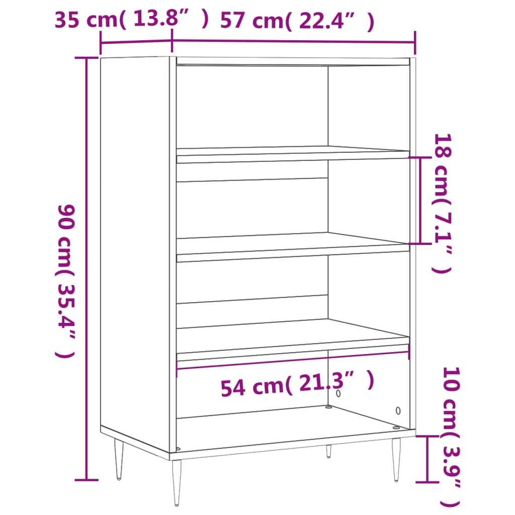 vidaXL Highboard White 57x35x90 cm Engineered Wood