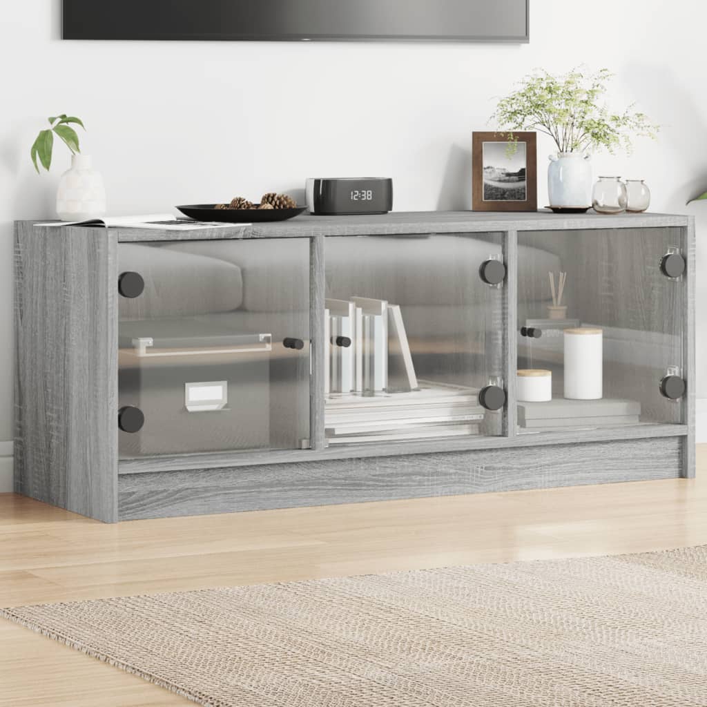 vidaXL TV Cabinet with Glass Doors Grey Sonoma 102x37x42 cm