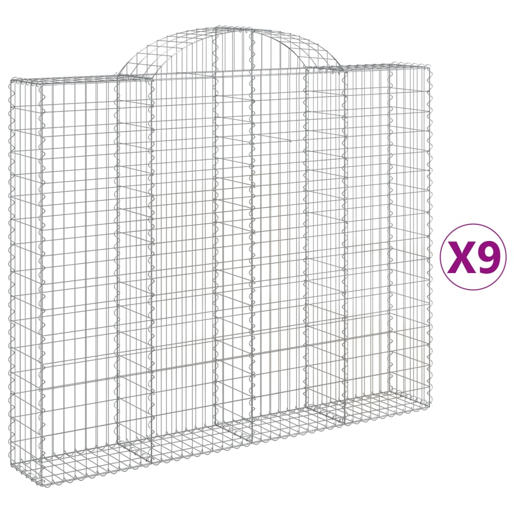 vidaXL Arched Gabion Baskets 9 pcs 200x30x160/180 cm Galvanised Iron