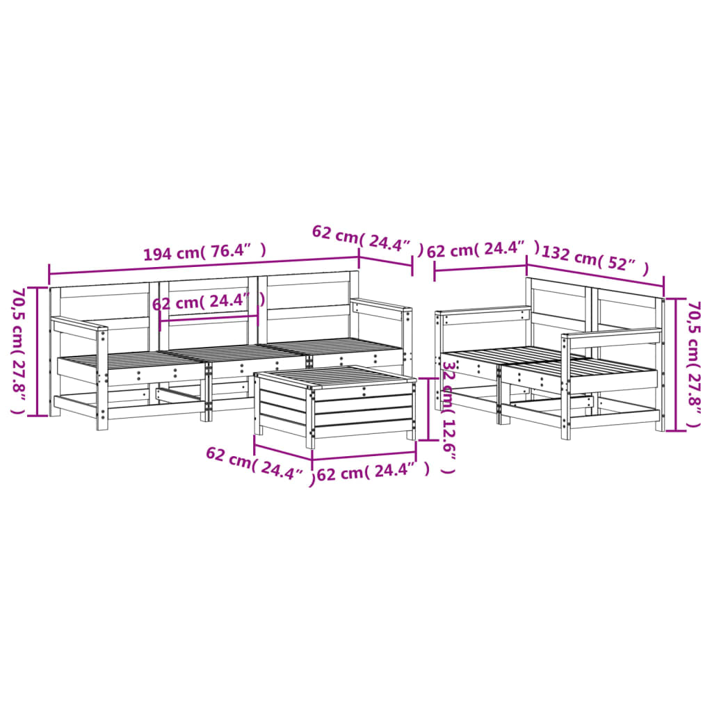 vidaXL 6 Piece Garden Sofa Set Solid Wood Pine