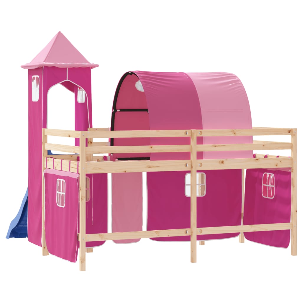 vidaXL Kids' Loft Bed with Tower without Mattress Pink 90x200 cm