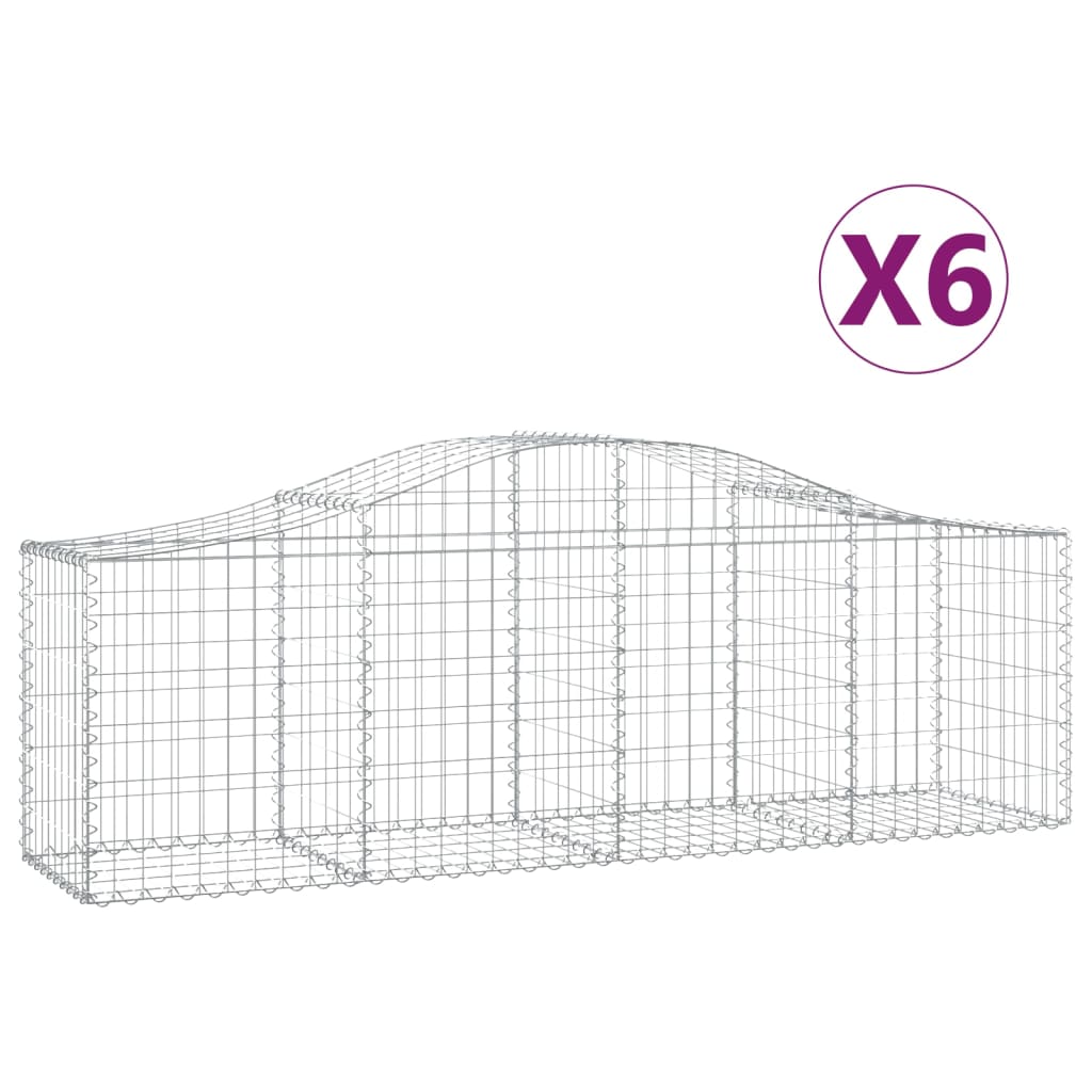 vidaXL Arched Gabion Baskets 6 pcs 200x50x60/80 cm Galvanised Iron