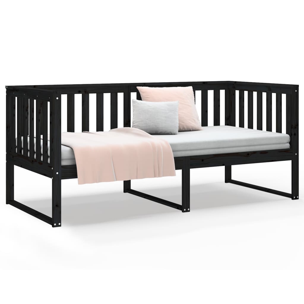 vidaXL Day Bed without Mattress Black 90x190 cm Single Solid Wood Pine