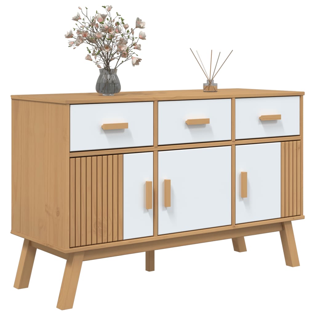 vidaXL Sideboard OLDEN White and Brown 114x43x73.5 cm Solid Wood Pine