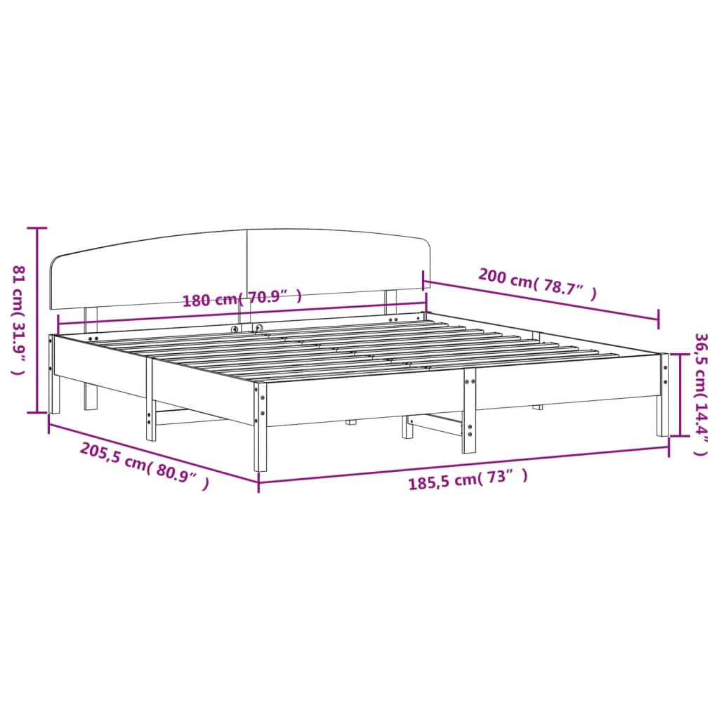 vidaXL Bed Frame without Mattress 180x200 cm Super King Solid Wood Pine