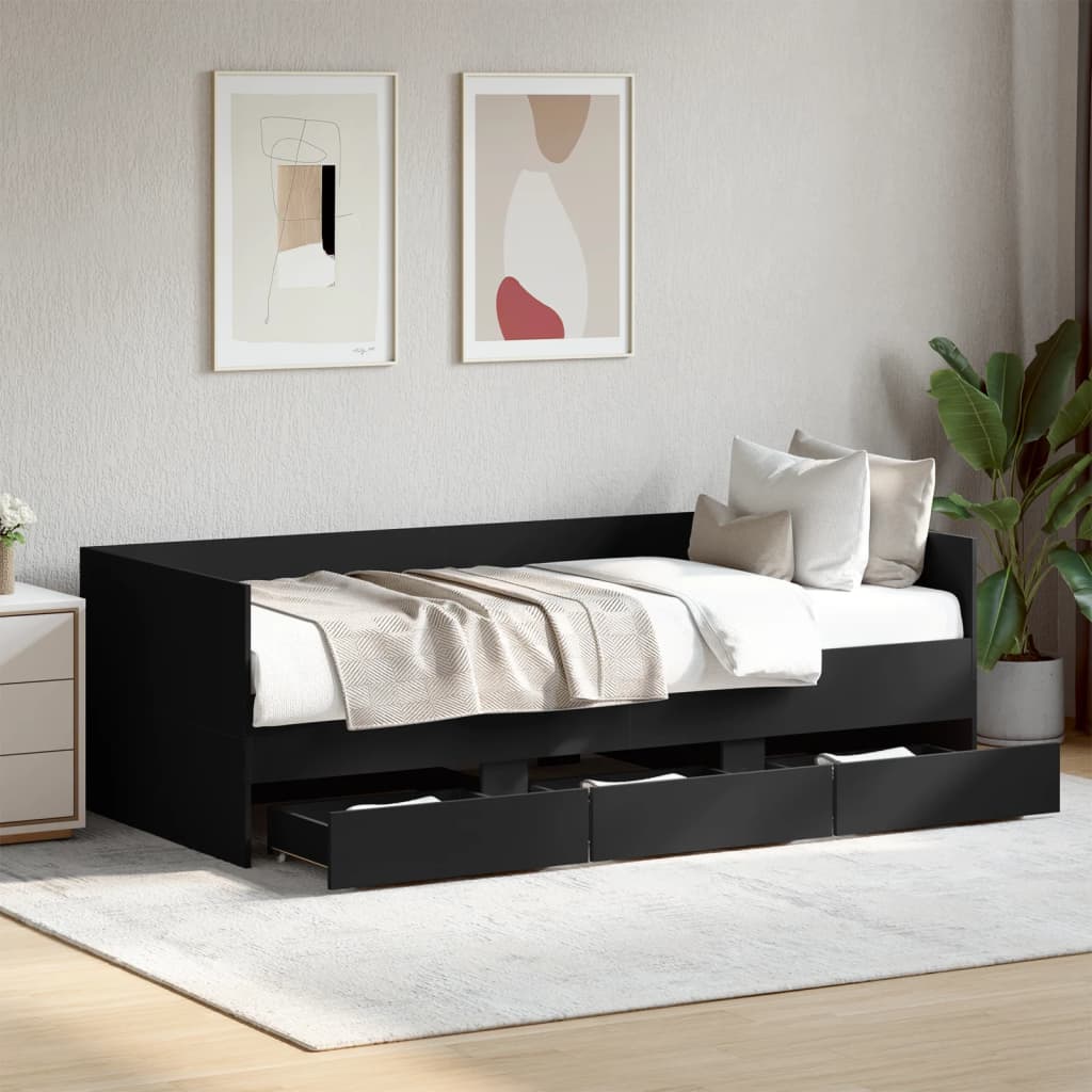 vidaXL Daybed with Drawers without Mattress Black 75x190 cm Small Single