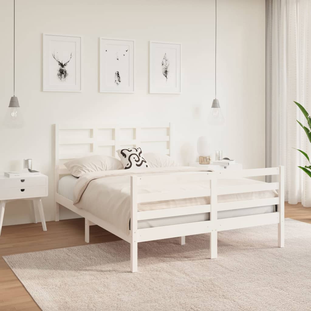 vidaXL Bed Frame without Mattress White Solid Wood 140x190 cm