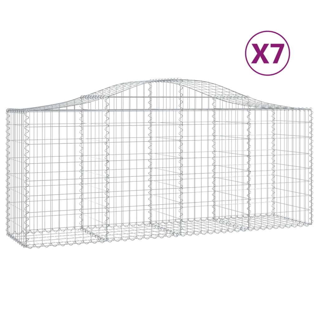 vidaXL Arched Gabion Baskets 7 pcs 200x50x80/100 cm Galvanised Iron