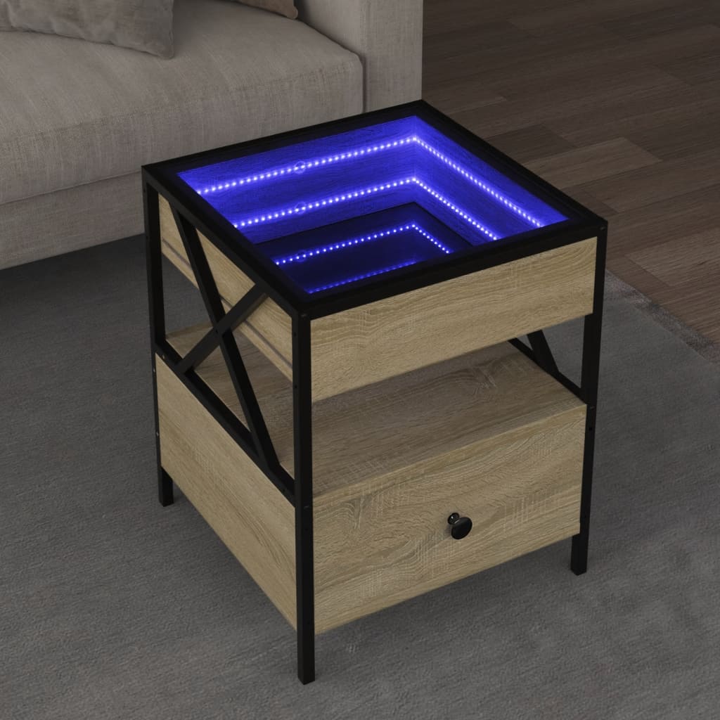 vidaXL Coffee Table with Infinity LED Sonoma Oak 40x40x51 cm