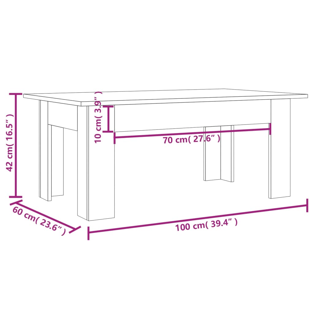 vidaXL Coffee Table Grey Sonoma 100x60x42 cm Engineered Wood