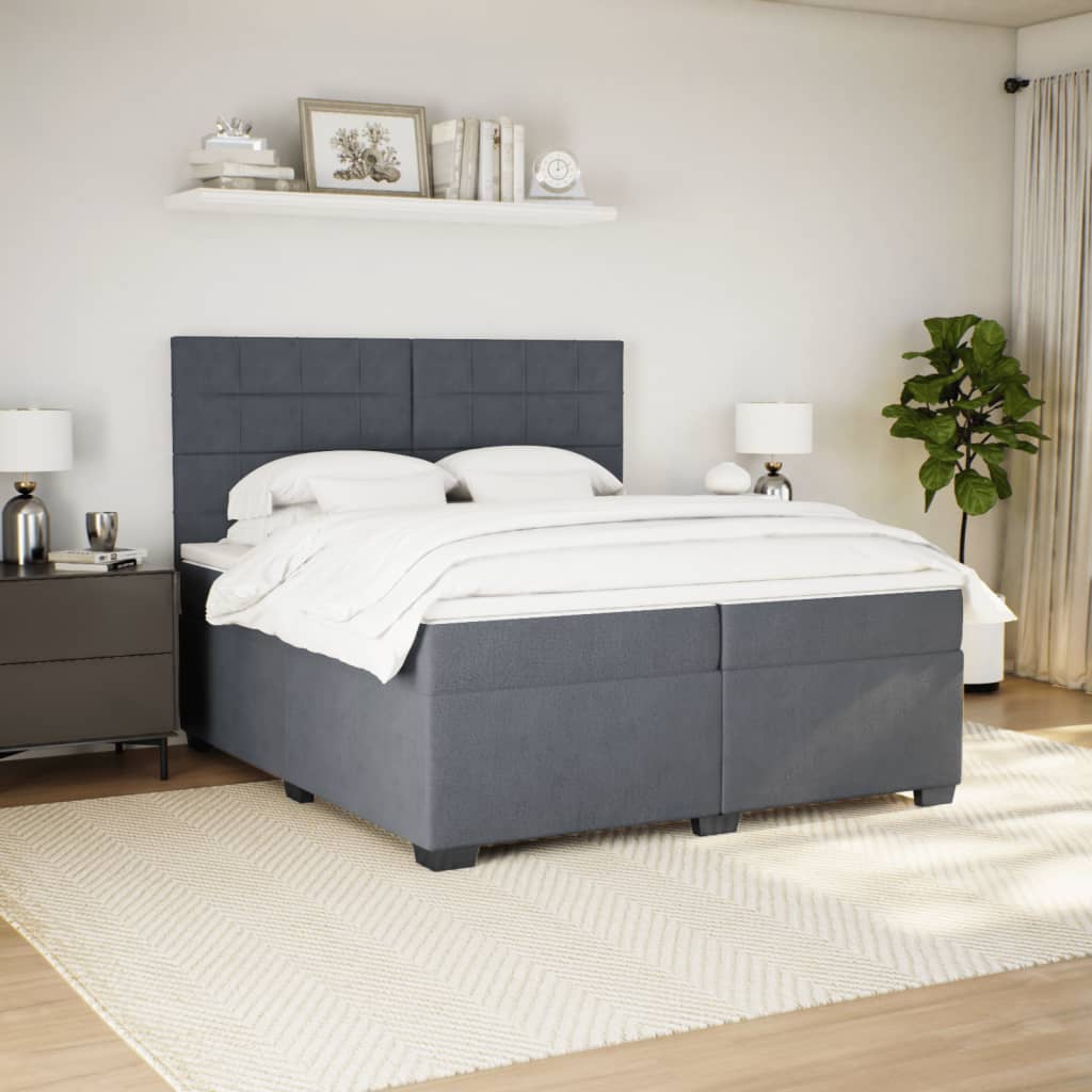 vidaXL Box Spring Bed with Mattress Dark Grey 200x200 cm Velvet