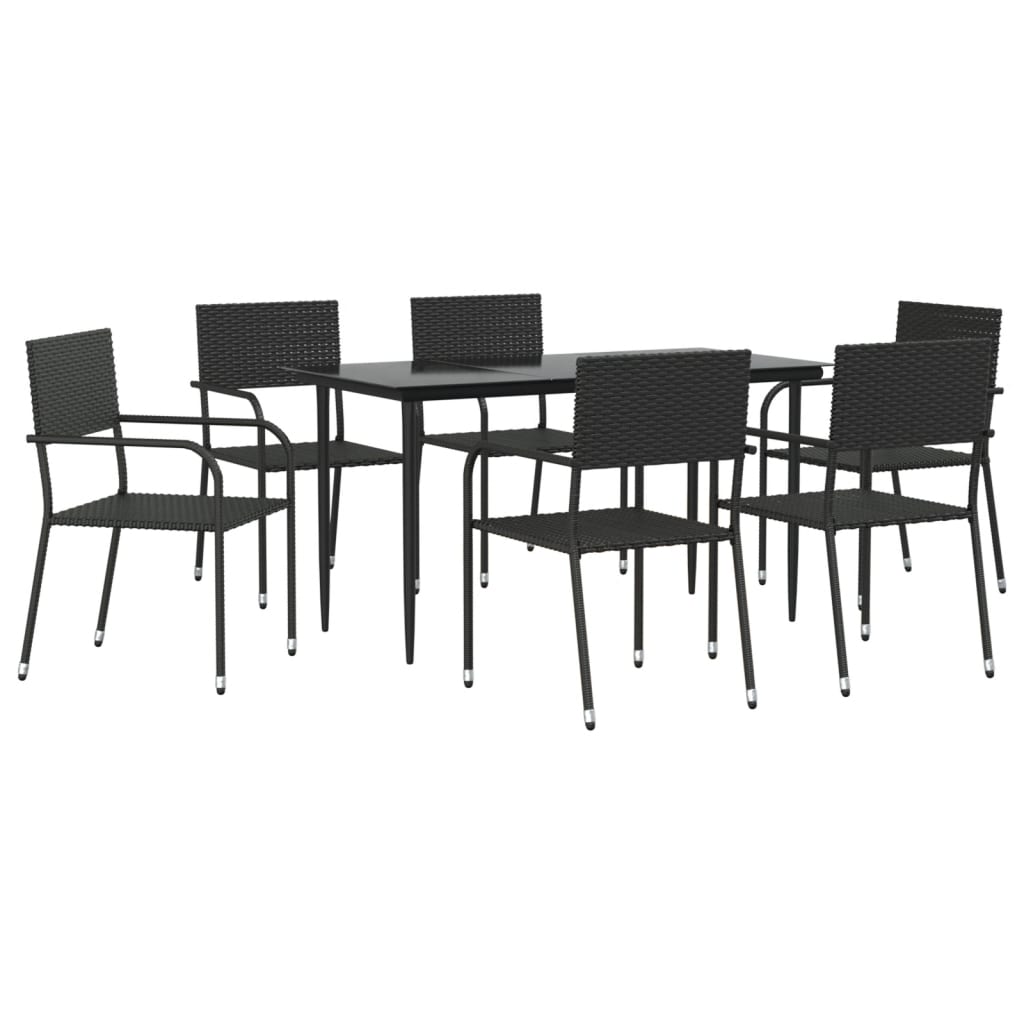 vidaXL 7 Piece Garden Dining Set Black Poly Rattan and Steel