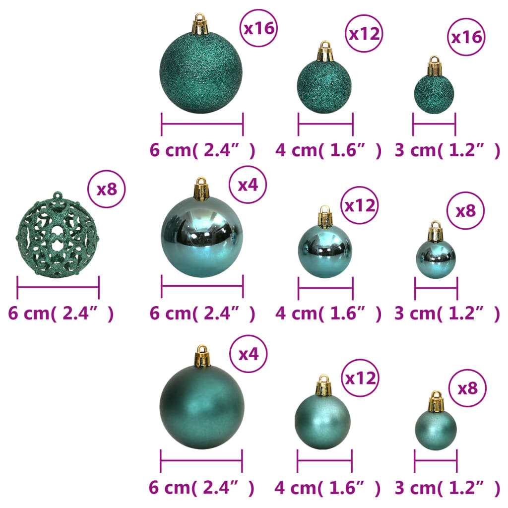 vidaXL Christmas Baubles 100 pcs Green 3 / 4 / 6 cm