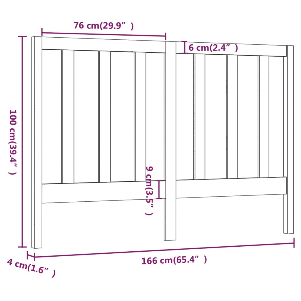 vidaXL Bed Headboard Black 166x4x100 cm Solid Wood Pine