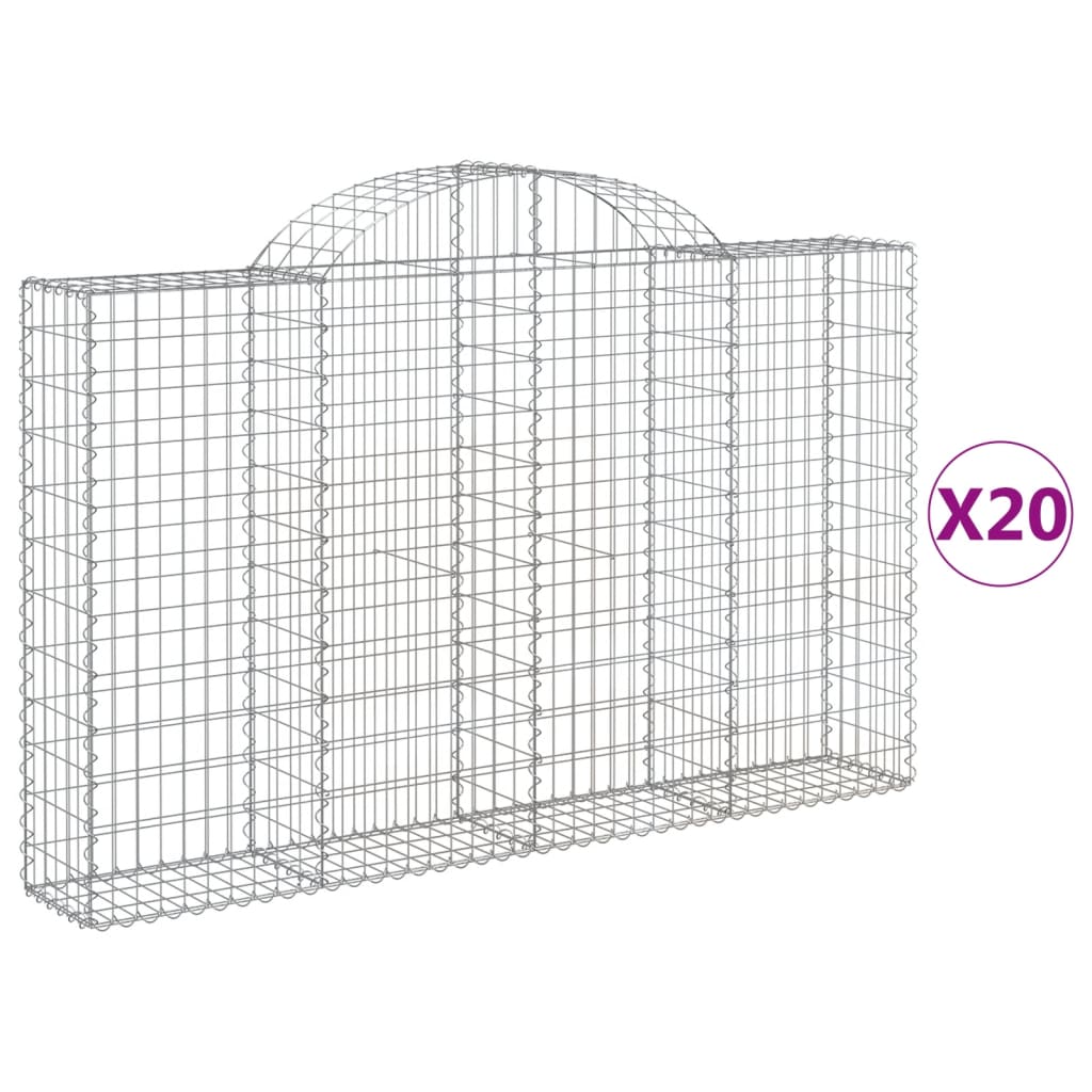 vidaXL Arched Gabion Baskets 20 pcs 200x30x120/140 cm Galvanised Iron