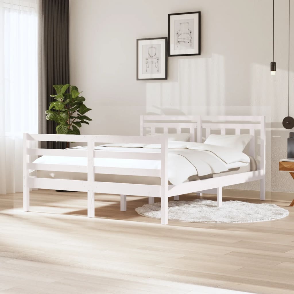 vidaXL Bed Frame without Mattress White Solid Wood 140x200 cm (810431+814095)