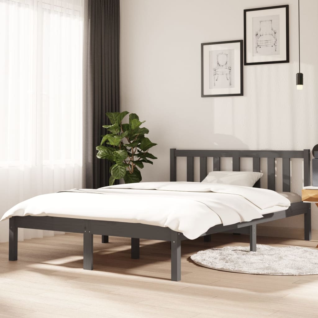 vidaXL Bed Frame without Mattress Grey Solid Wood 120x190 cm Small Double