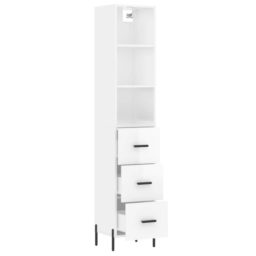 vidaXL Highboard High Gloss White 34.5x34x180 cm Engineered Wood