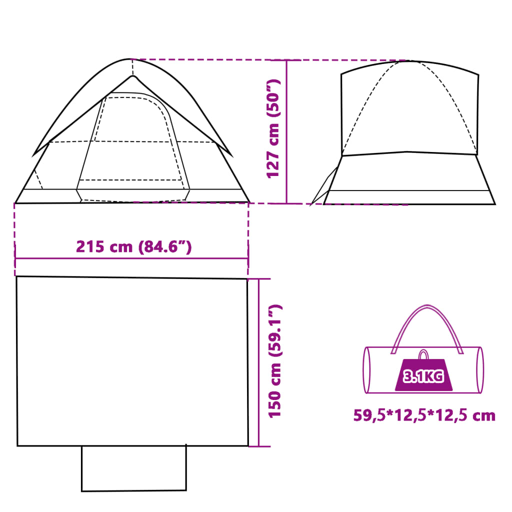 vidaXL Camping Tent Dome 2-Person Green Waterproof