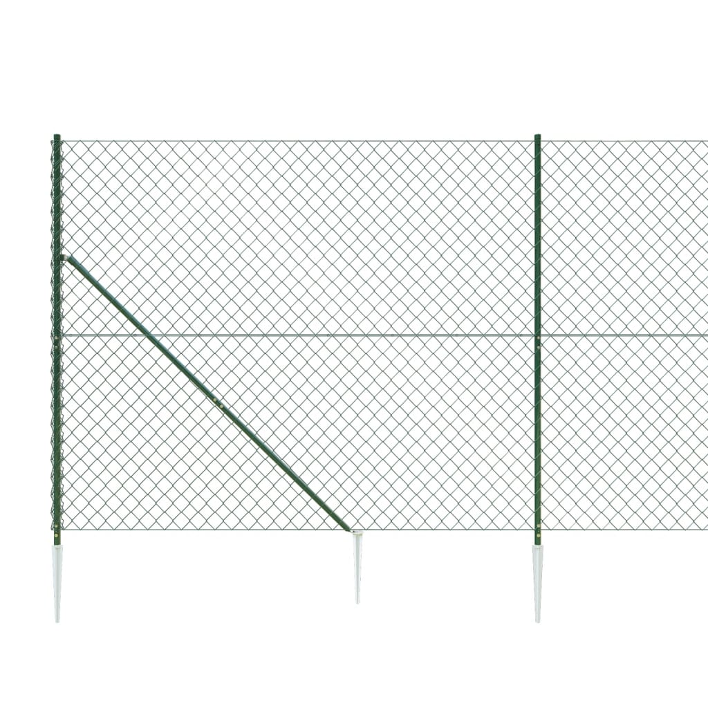 vidaXL Chain Link Fence with Spike Anchors Green 1.6x10 m