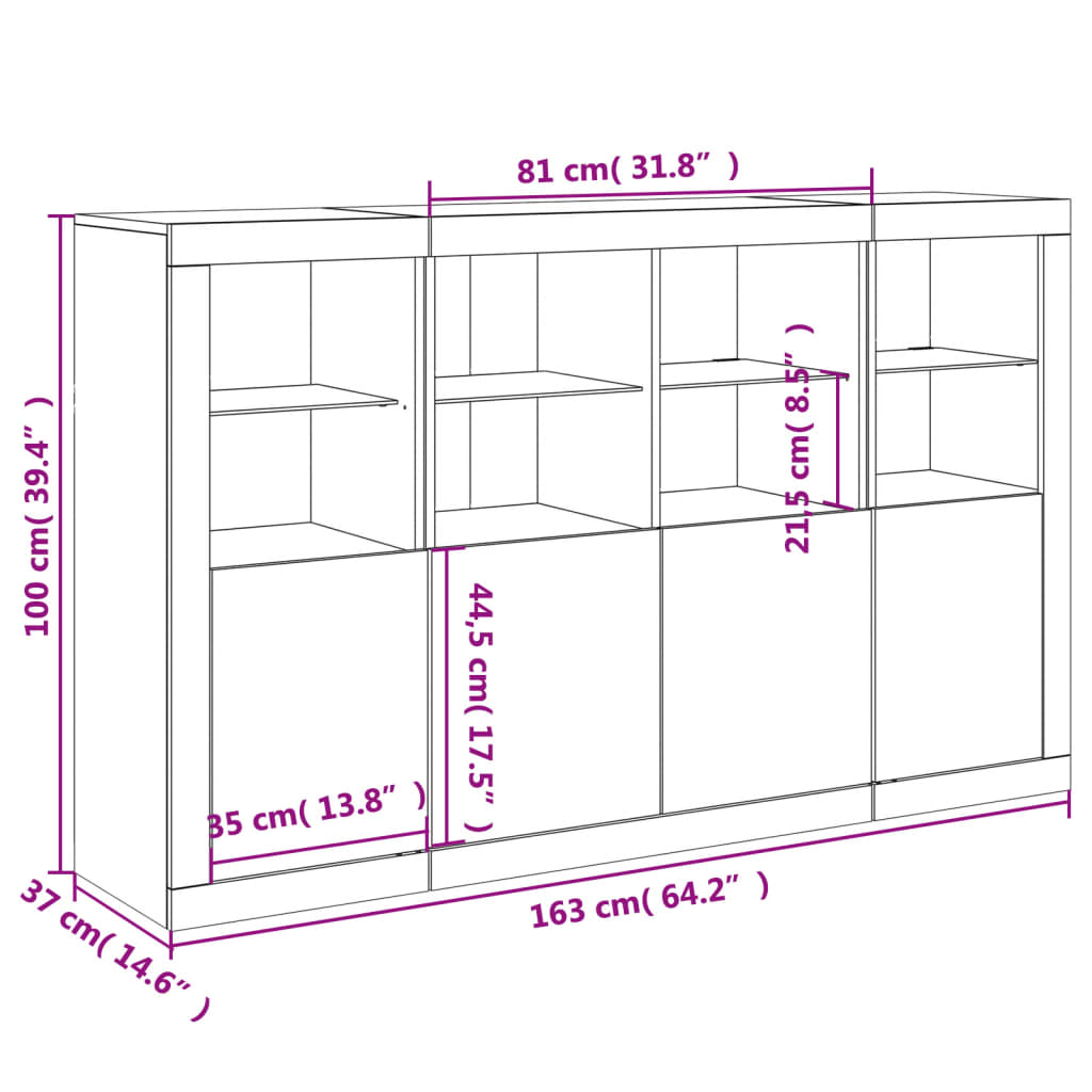 vidaXL Sideboards with LED Lights 3 pcs Sonoma Oak Engineered Wood