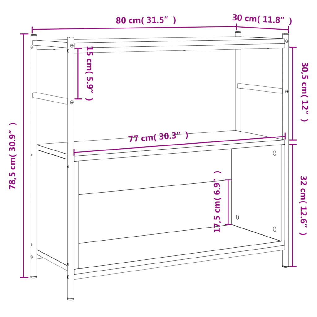 vidaXL Bookshelf Brown Oak 80x30x78.5 cm Engineered Wood and Iron