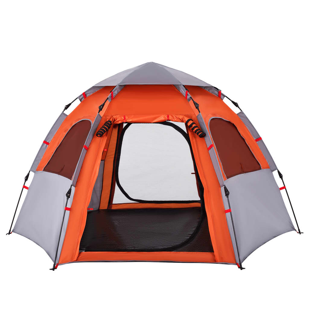 vidaXL Camping Tent Cabin 4-Person Grey and Orange Quick Release