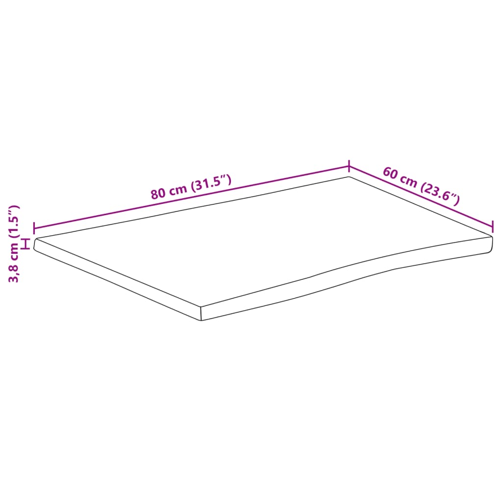 vidaXL Table Top 80x60x3.8 cm Live Edge Solid Wood Mango