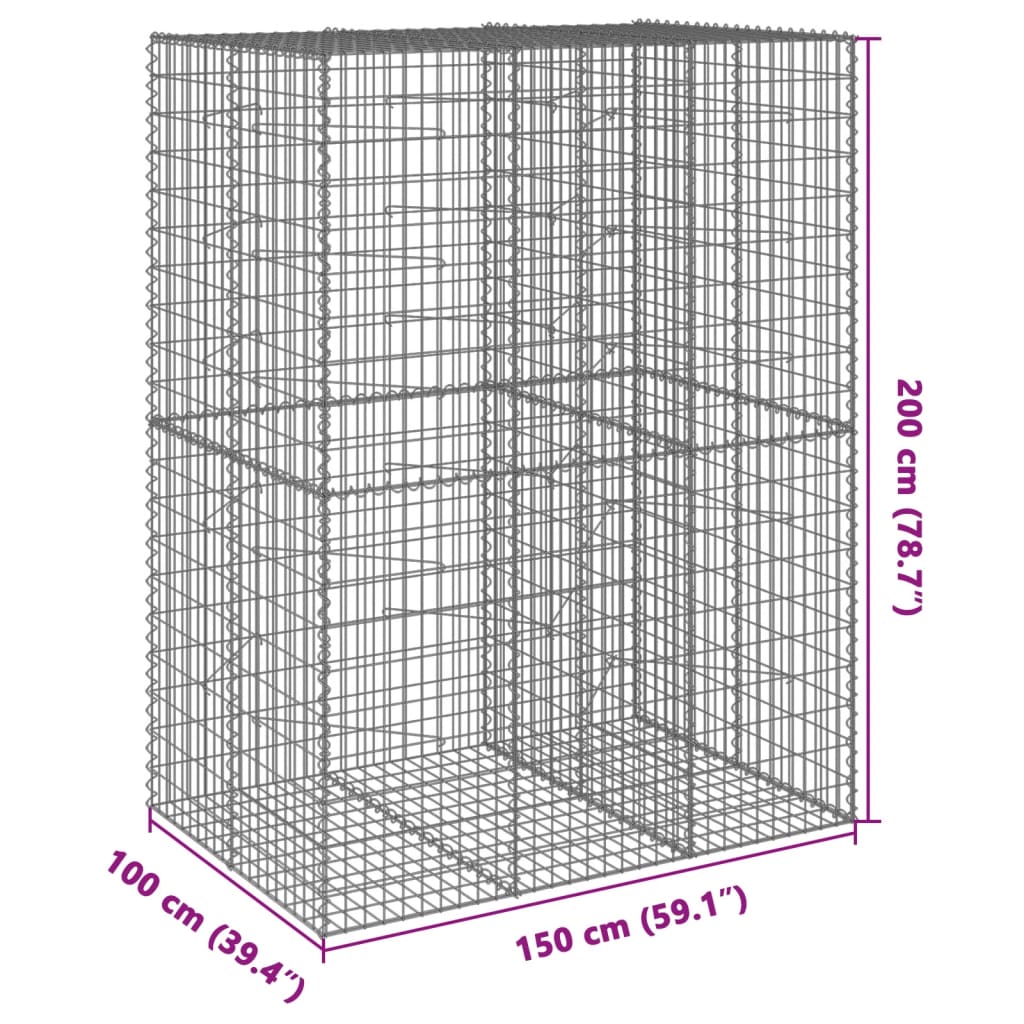 vidaXL Gabion Basket with Cover 150x100x200 cm Galvanised Iron