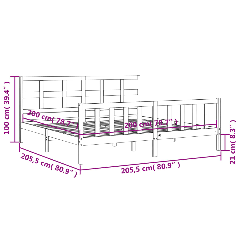 vidaXL Bed Frame without Mattress White 200x200 cm Solid Wood Pine